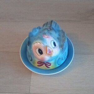 Vintage Lefton Blue Bird  Cheese / Butter Dish 2 Pieces  Anthropomorphic Signed